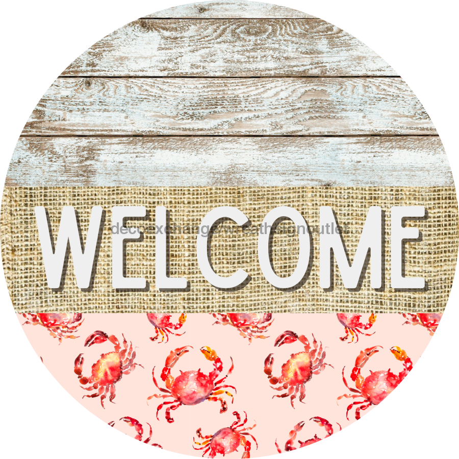 Wreath Sign, Crab Sign, Crustaceancore Sign, DECOE-2084, Sign For Wreath, Round Sign,  wood wreath sign, 10 round, nautical
