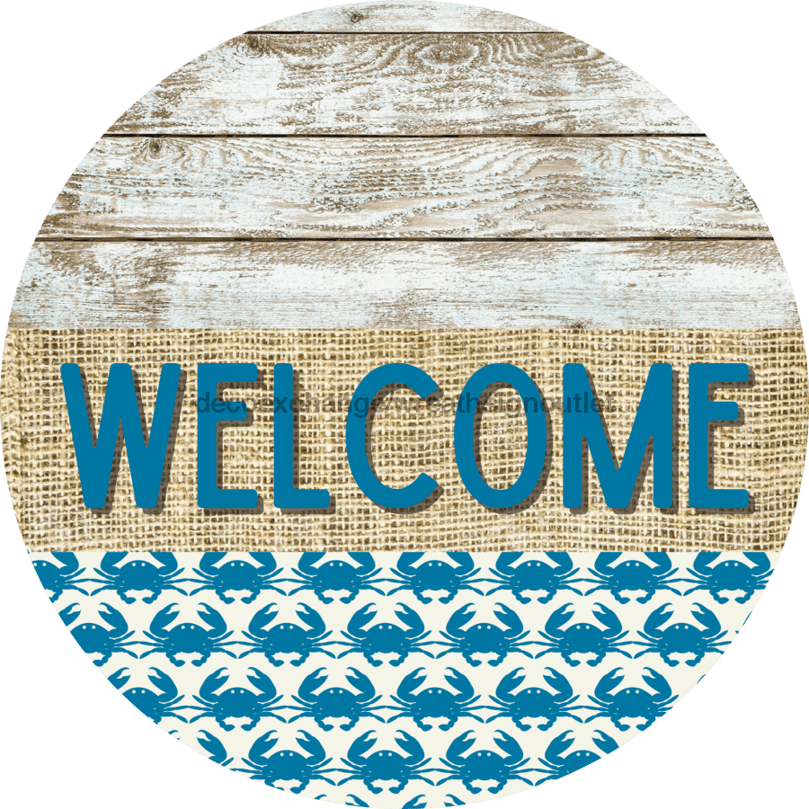 Wreath Sign, Crab Sign, Crustaceancore Sign, DECOE-2086, Sign For Wreath, Round Sign 10 round, metal sign, Nautical