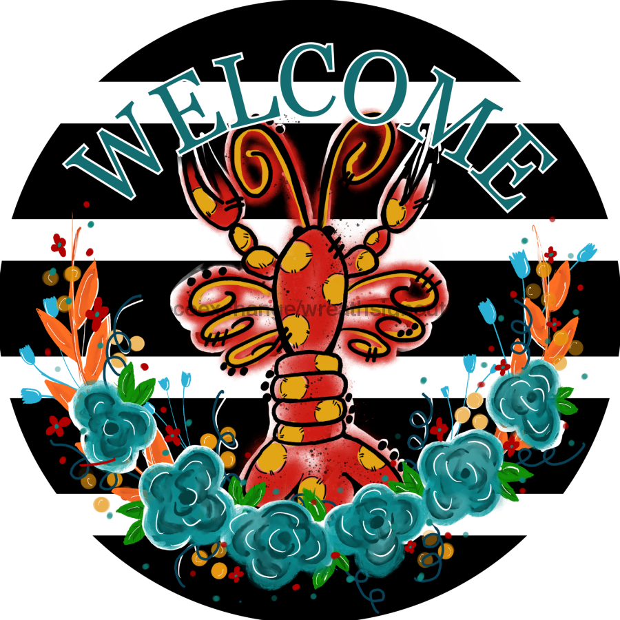 Wreath Sign, Crawfish Sign, Louisiana Sign, DECOE-1036, Sign For Wreath metal sign, 12 round, louisiana, nautical
