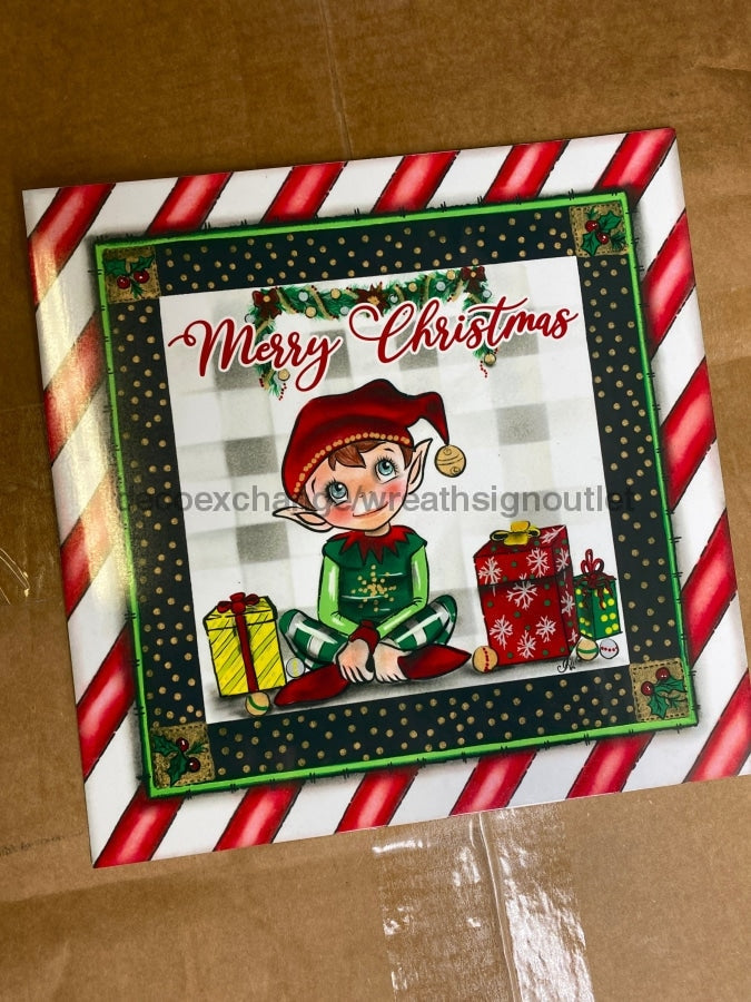 Wreath Sign, Custom Male Elf Sign 10"x10" - Christmas Sign - IW-001DecoExchange, Sign For Wreath - DecoExchange