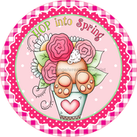 Thumbnail for Wreath Sign, Dark Pink Border Easter Wreath, Round Easter Sign, Whimsical Easter, DECOE-526, Sign For Wreath, DecoExchange - DecoExchange