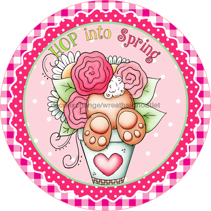 Wreath Sign, Dark Pink Border Easter Wreath, Round Easter Sign, Whimsical Easter, DECOE-526, Sign For Wreath metal sign, 12 round, easter
