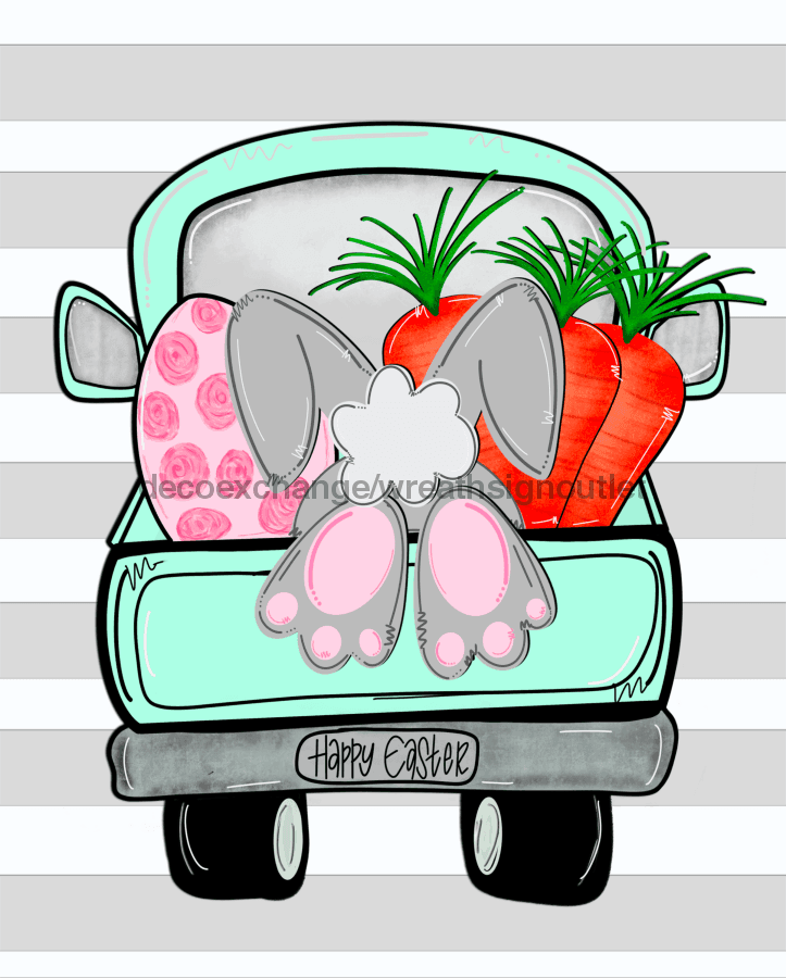 Wreath Sign, Easter Sign, Bunny Sign, Truck Sign, 8x10" Metal Sign DECOE-372, Sign For Wreath, DecoExchange - DecoExchange