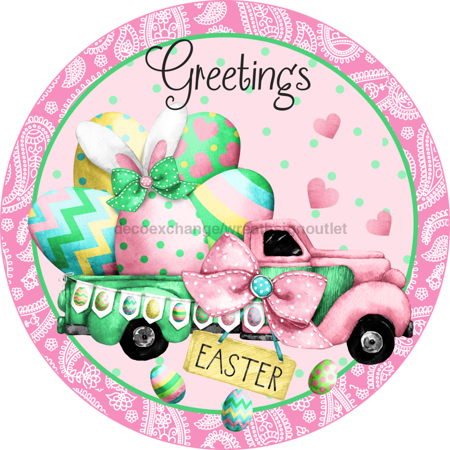 Easter Truck Spring 10" Metal Wreath Sign - DECOE-270