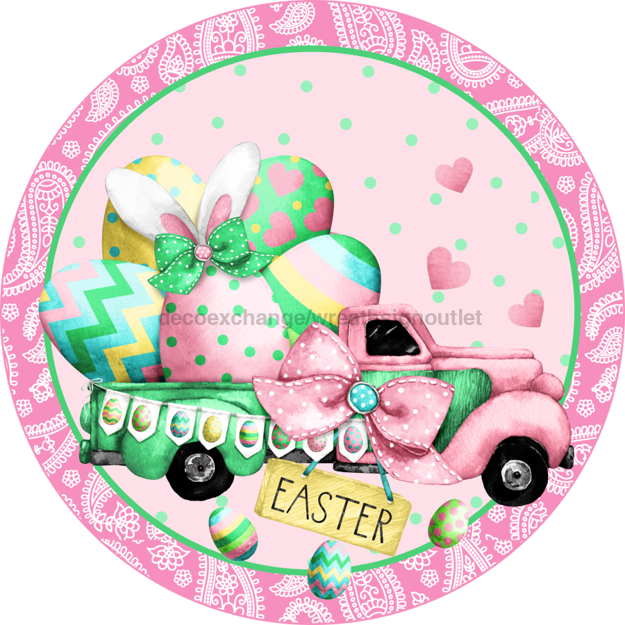 Easter Truck Spring 18" Wood Door Hanger - DECOE-271-DH