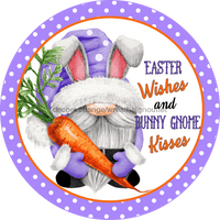 Thumbnail for Wreath Sign, Easter Wishes Sign, Round Easter Sign, Gnome Easter, DECOE-535, Sign For Wreath 8 round, metal sign, easter