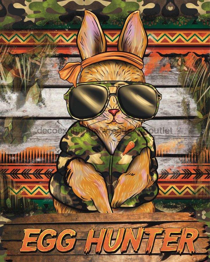 Wreath Sign, Egg Hunter Easter Sign, 8x10" Metal Sign, DECOE-545, DecoExchange, Sign For Wreath - DecoExchange