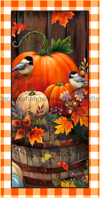 Thumbnail for Wreath Sign, Elegant Fall Sign, Finch and Pumpkin Sign, 6x12