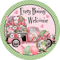 Thumbnail for Wreath Sign, Every Bunny Welcome, Round Easter Sign, Easter Truck, DECOE-512, Sign For Wreath, DecoExchange - DecoExchange