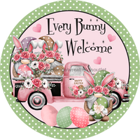 Thumbnail for Wreath Sign, Every Bunny Welcome, Round Easter Sign, Easter Truck, DECOE-512, Sign For Wreath metal sign, 12 round, easter