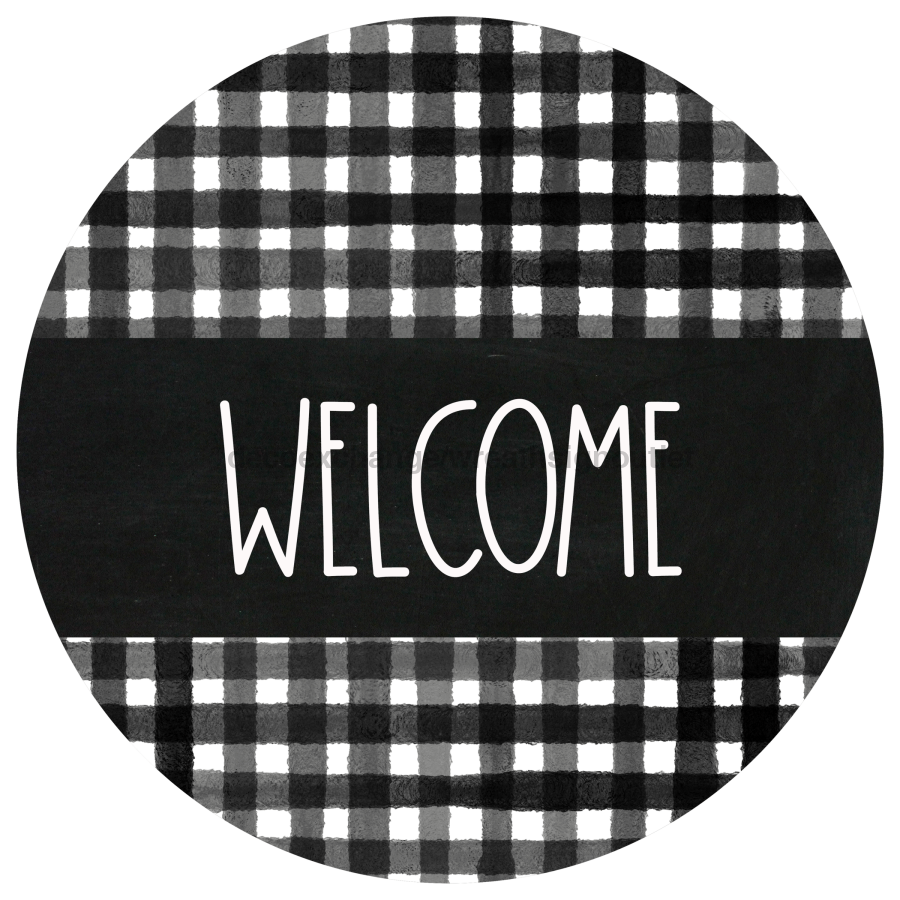 Everyday Black Check Welcome 10" Metal Wreath Sign - DECOE-183