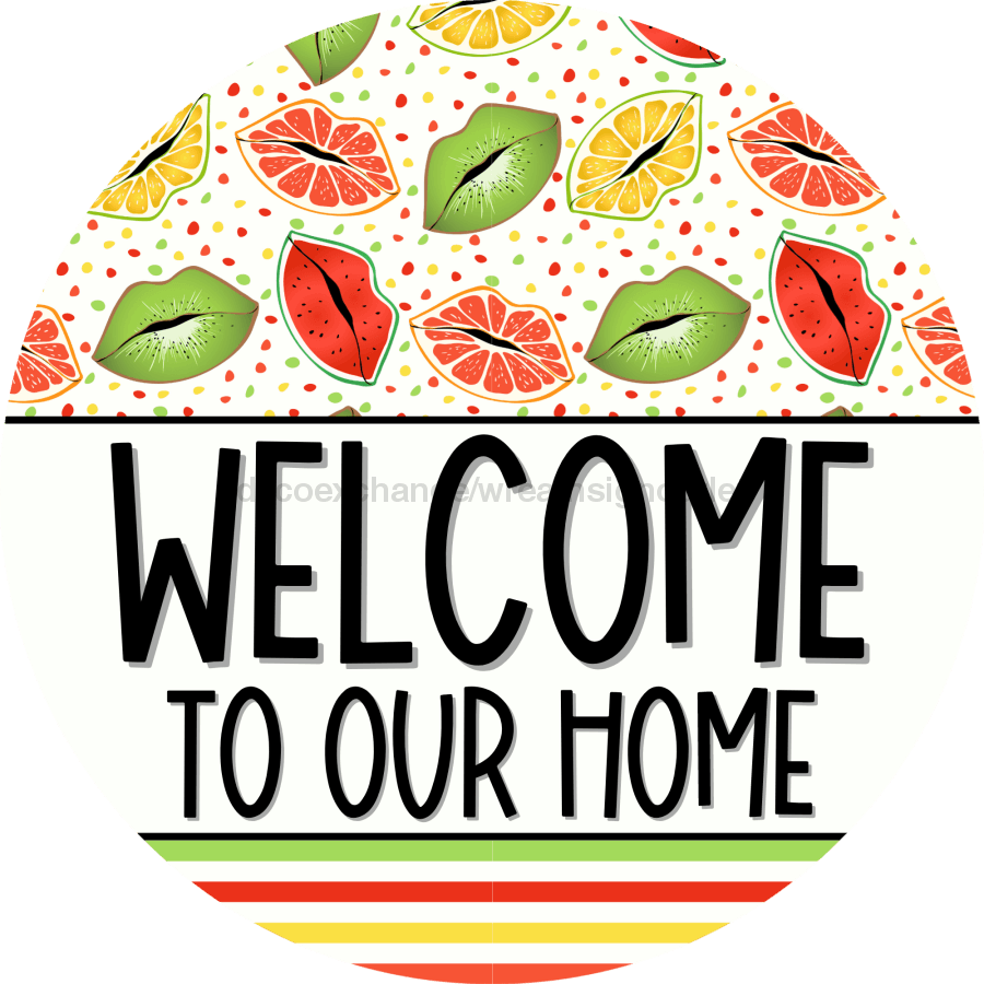 Wreath Sign Everyday Door Hanger Lips Funny Decoe-2381 For Round 18 Wood