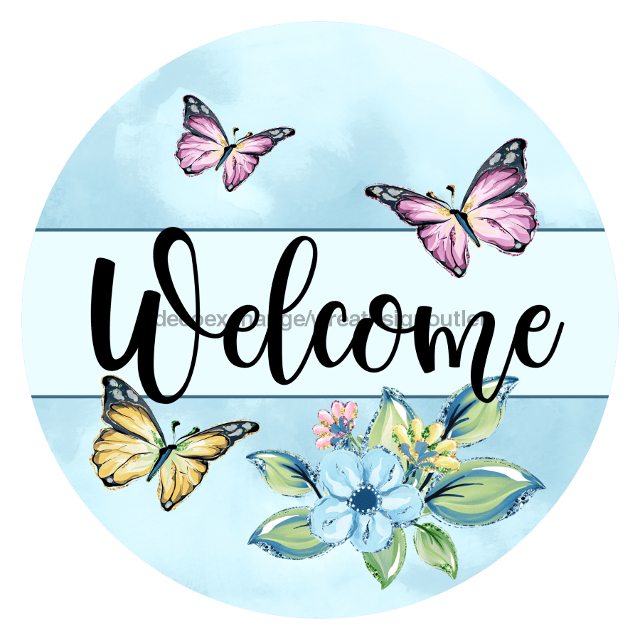 Wreath Sign, Everyday Welcome, Butterfly Sign, DECOE-1073, Sign For Wreath,  wood wreath sign, 10 round, fall