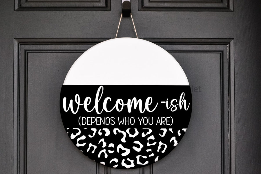 Wreath Sign, Everyday Sign, Welcome-ish, Leopard Print sign, DECOE-1127, Sign For Wreath, Door Hanger, DecoExchange - DecoExchange¬Æ