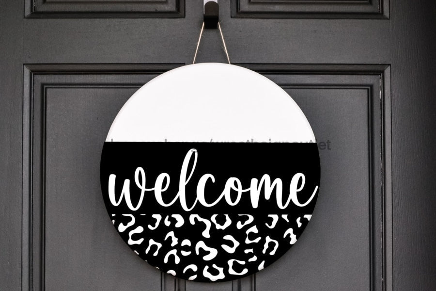 Wreath Sign, Everyday Sign, Welcome, Leopard Print sign, DECOE-1126, Sign For Wreath, Door Hanger,  wood wreath sign, 10 round, funny