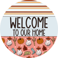 Thumbnail for Wreath Sign Fall Door Hanger Western Welcome Decoe-2373 For Round 18 Wood