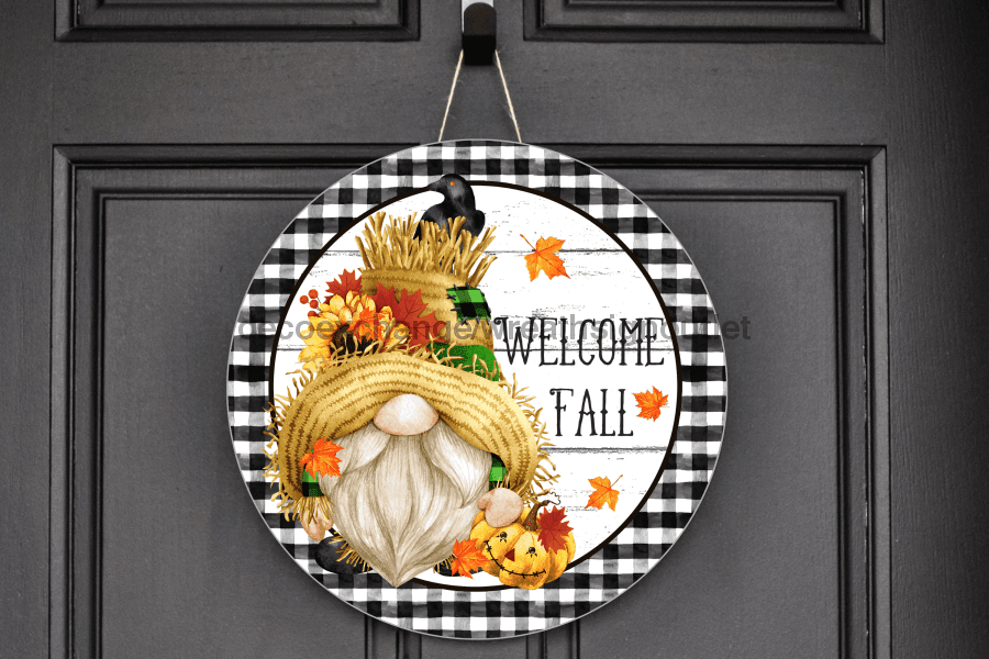 Wreath Sign, Fall Sign, Gnome Sign, DECOE-2030, Sign For Wreath metal sign, 12 round, fall