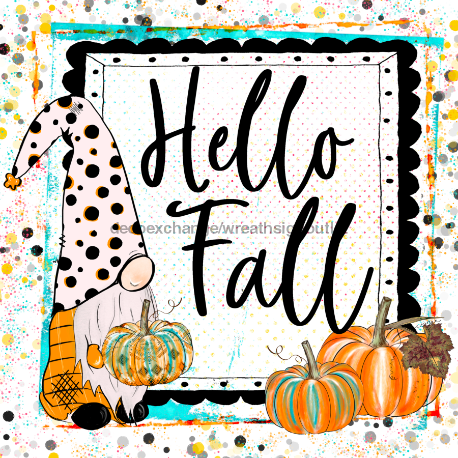 Wreath Sign, Fall Gnome Sign, Teal Fall Sign, 10"x10" Metal Sign DECOE-787, Sign For Wreath, DecoExchange - DecoExchange