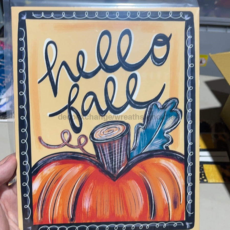 Fall Hello Pumpkin Blue 8x10" Metal Wreath Sign - DECOE-207D