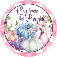 Thumbnail for Wreath Sign, Fall Sign, Pink Pumpkin Sign, DECOE-2111, Sign For Wreath, Round Sign 8 round, metal sign, fall