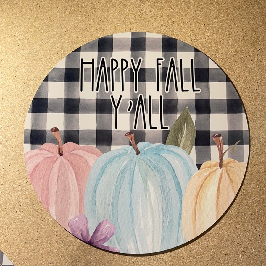Fall Pumpkins Buffalo Check 10" Metal Wreath Sign - DECOE-204
