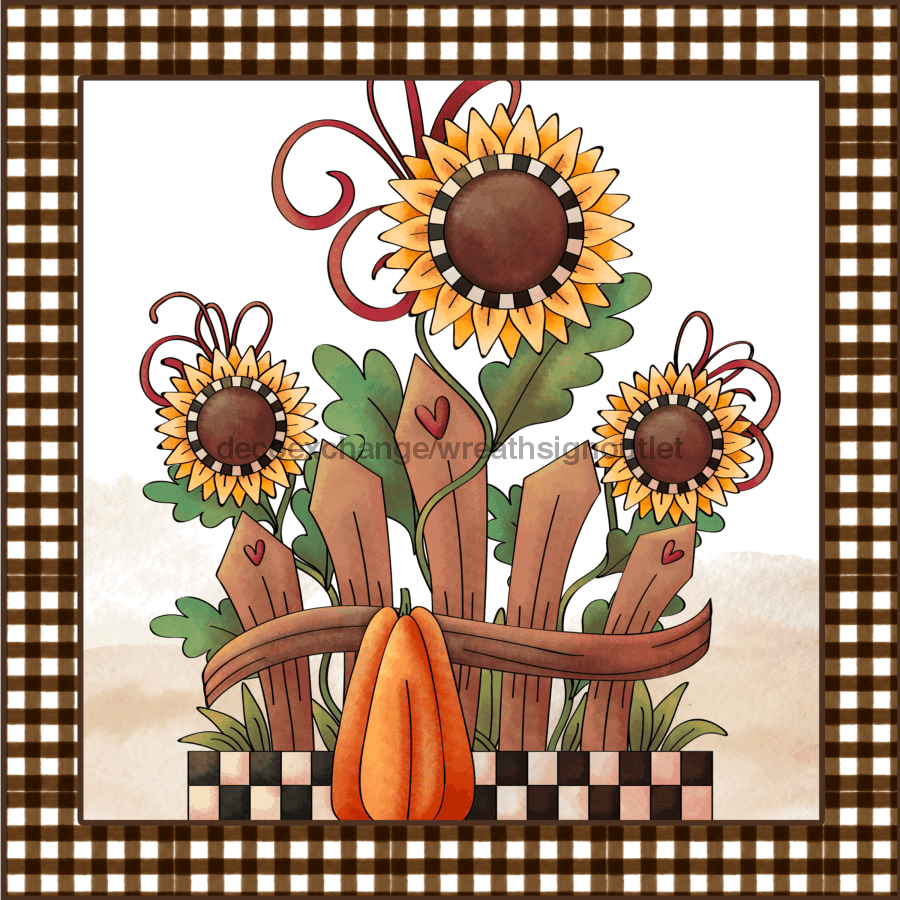 Wreath Sign, Fall Sign, Sunflower Signs, 10"x10" Metal Sign DECOE-880, DecoExchange, Sign For Wreaths - DecoExchange