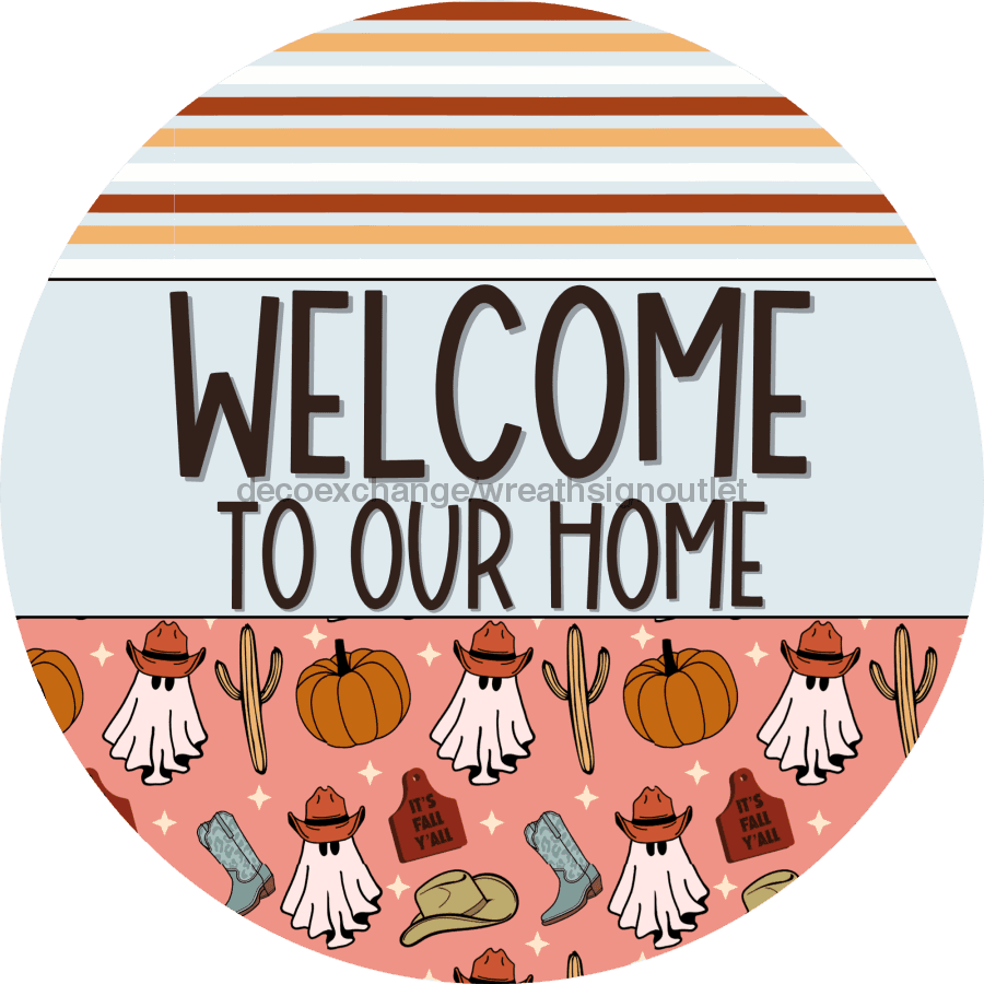Wreath Sign Fall Wreath Sign Western Welcome Decoe-2373 For Round 12 metal