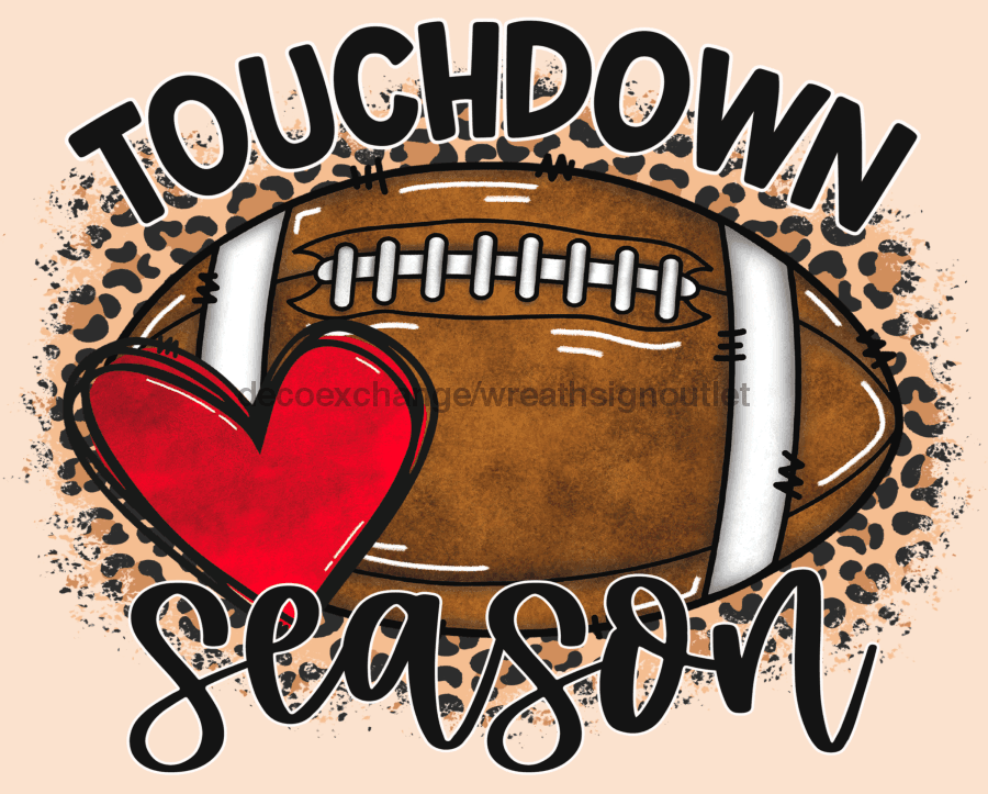 Wreath Sign, Football Sign, Touchdown Season, Sports Sign, 8x10" Metal Sign DECOE-733, Sign For Wreath, DecoExchange - DecoExchange