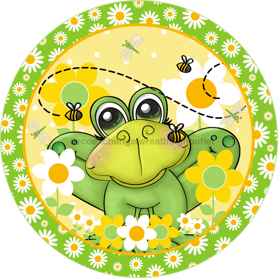 Wreath Sign, Frog Sign, Summer Sign, DECOE-537, Sign For Wreath, DecoExchange - DecoExchange