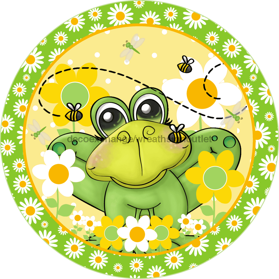 Wreath Sign, Frog Sign, Summer Sign, DECOE-537, Sign For Wreath,  wood wreath sign, 10 round, summer