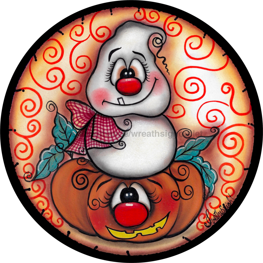 Ghost Pumpkin 10" Metal Wreath Sign - DECOE-100