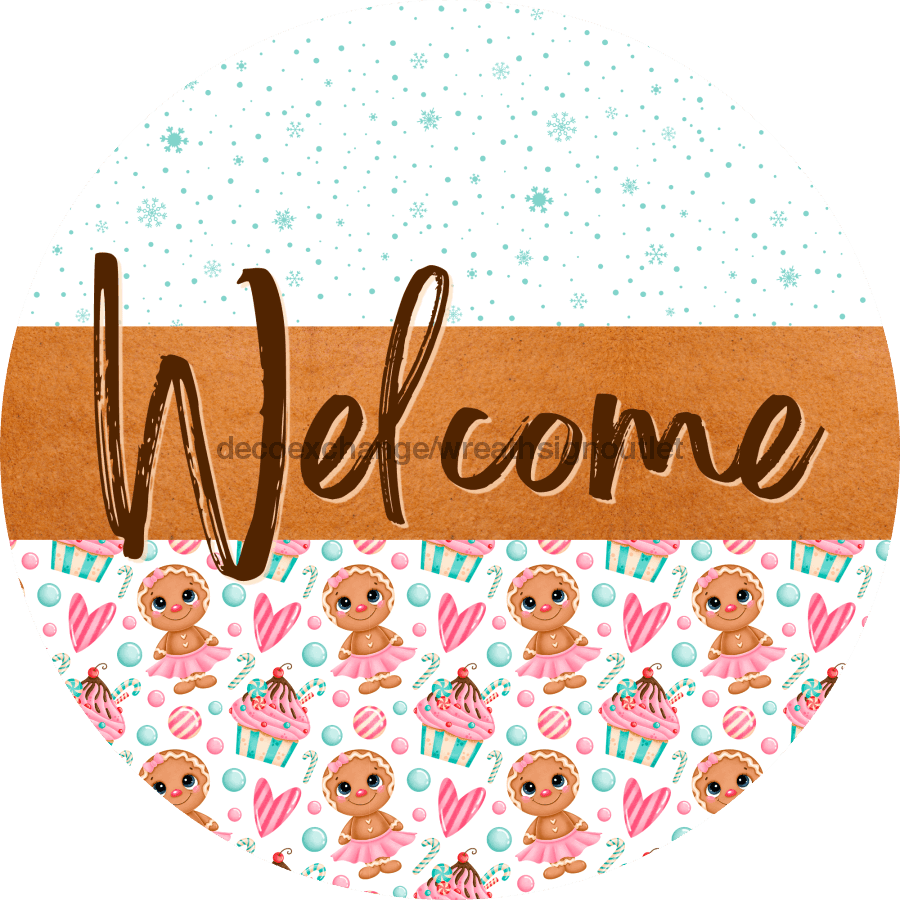 Wreath Sign, Gingerbread Sign, Christmas Sign, DECOE-2095, Sign For Wreath, Round Sign 8 round, metal sign, christmas