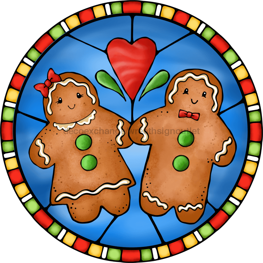 Wreath Sign, Gingerbread Sign, Christmas Sign, Stained Glass, DECOE-1110, Sign For Wreath, DecoExchange - DecoExchange¬Æ