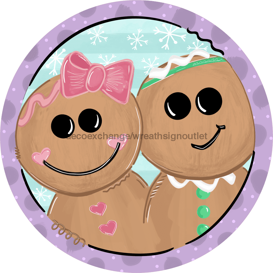 Wreath Sign, Gingerbread Sign, Round Christmas Sign, DECOE-520, Sign For Wreath 8 round, metal sign, christmas