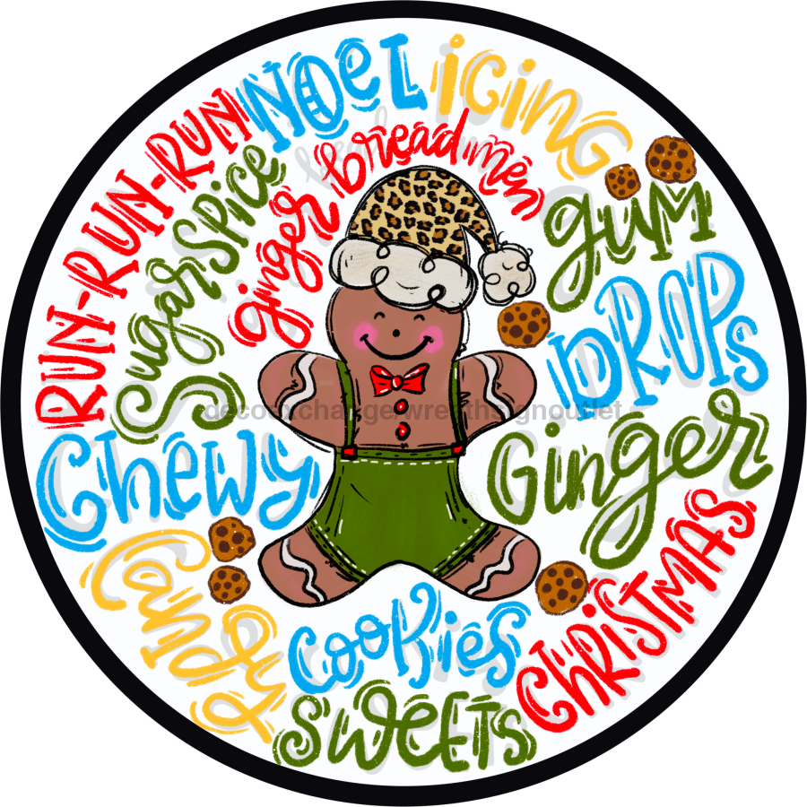Gingerbread Typography 10" Metal Wreath Sign - DECOE-197