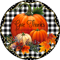 Thumbnail for Wreath Sign, Give Thanks, Fall Pumpkin Sign, 12