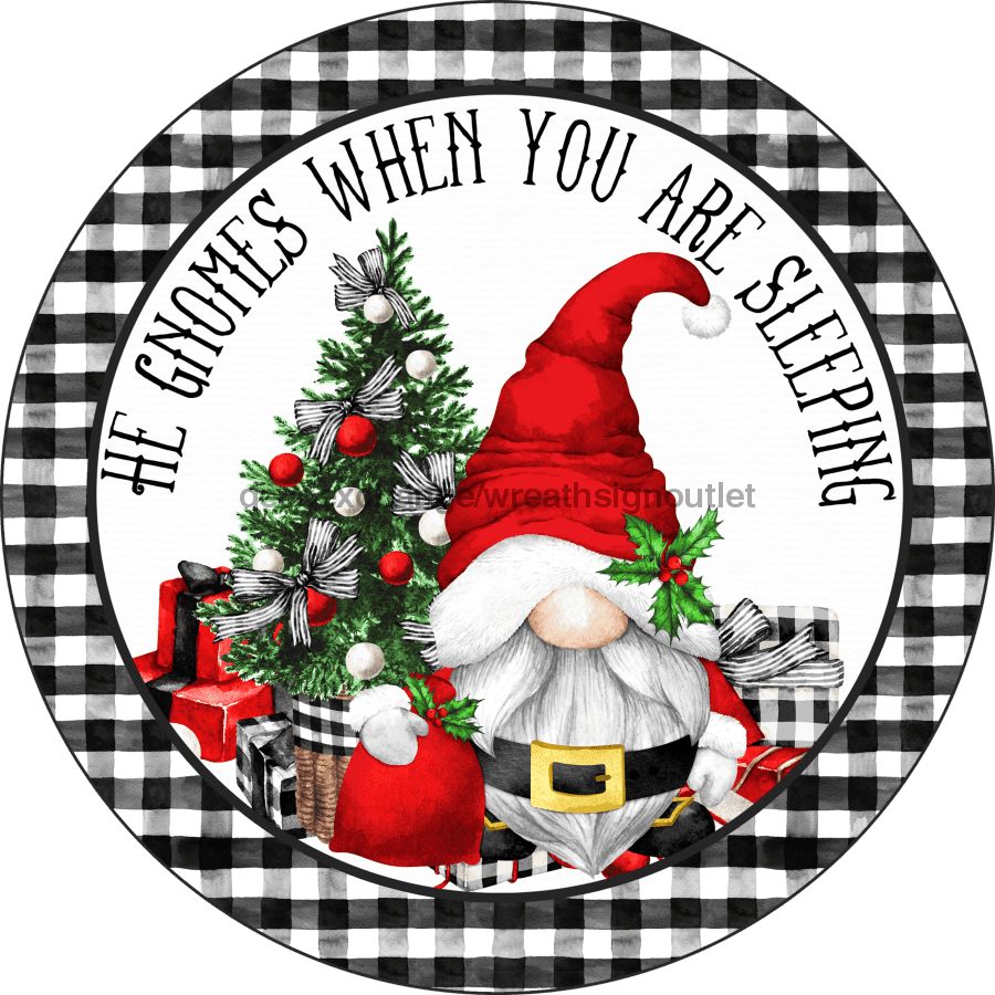 Wreath Sign, Gnome Sign, Gnome Christmas Sign, DECOE-2102, Sign For Wreath, Round Sign,  wood wreath sign, 10 round, christmas