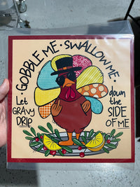 Thumbnail for Gobble Me Thanksgiving Cool Turkey 10x10" Metal Wreath Sign - DECOE-200