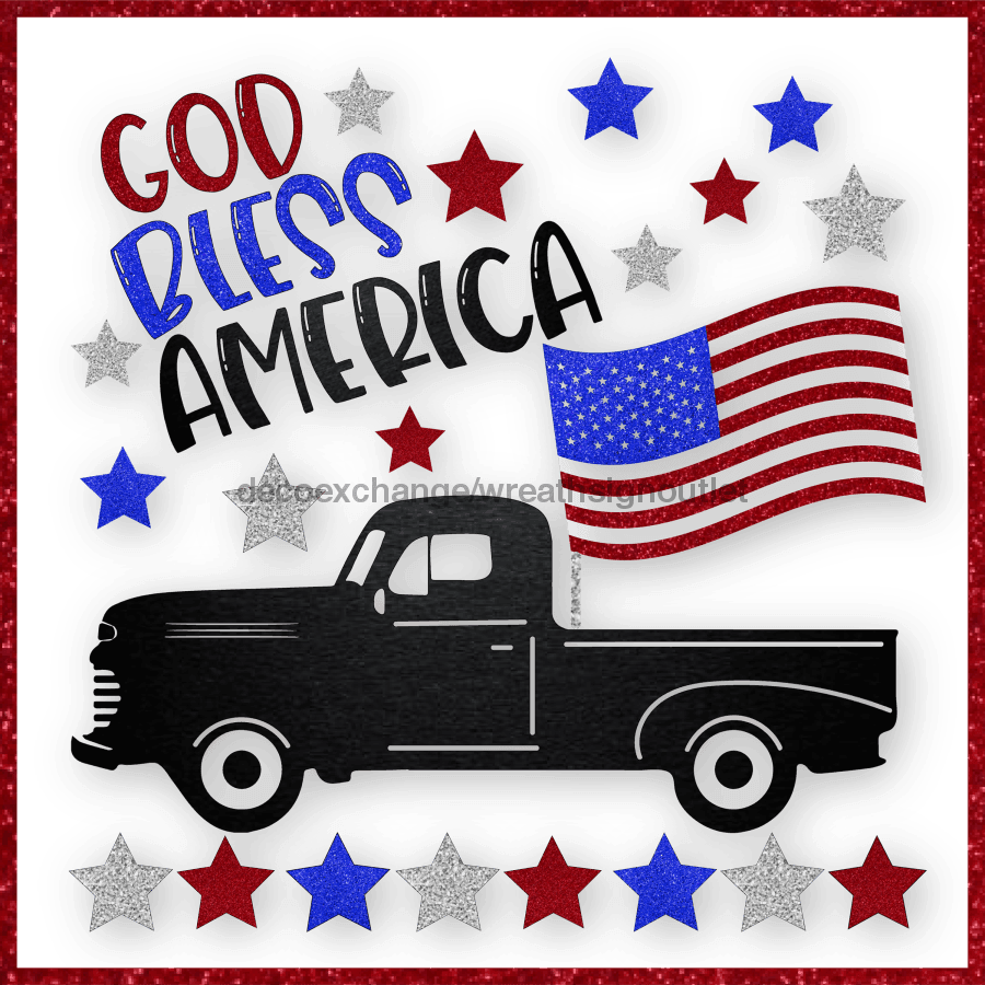 Wreath Sign, God Bless America Sign, 10"x10" Metal Sign DECOE-597, Sign For Wreath, DecoExchange - DecoExchange