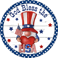 Thumbnail for God Bless The USA Gnome Patriotic 18" Wood Door Hanger - DECOE-256-DH