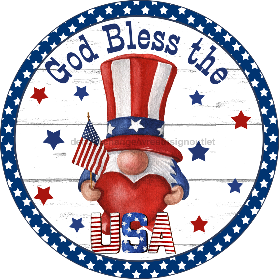 God Bless The USA Gnome Patriotic 18" Wood Door Hanger - DECOE-256-DH