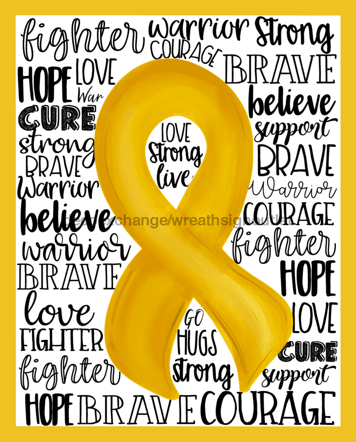 Wreath Sign, Gold Awareness Sign, Childhood Cancer, 8x10" Metal Sign DECOE-891, Sign For Wreath, DecoExchange - DecoExchange