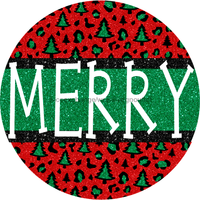 Thumbnail for Wreath Sign, Green Leopard Trees, Merry Christmas Sign, 12