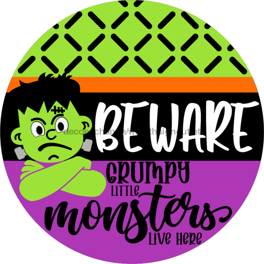 Wreath Sign, Halloween Sign, Beware, Funny Sign, DECOE-2063, Sign For Wreath, Round Sign 8 round, metal sign, halloween