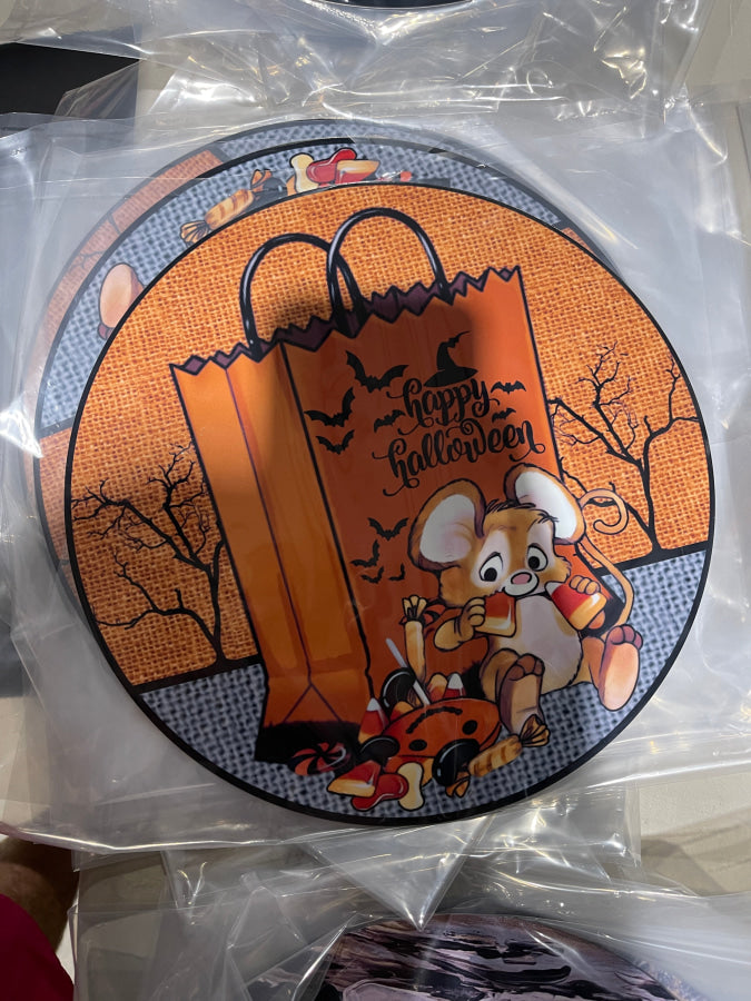 Halloween Candy Corn Mouse Gray 10" Metal Wreath Sign - DECOE-175D