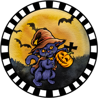 Thumbnail for Wreath Sign, Halloween Sign, Cat Sign, DECOE-1218, Sign For Wreath, Round Sign, DecoExchange - DecoExchange¬Æ