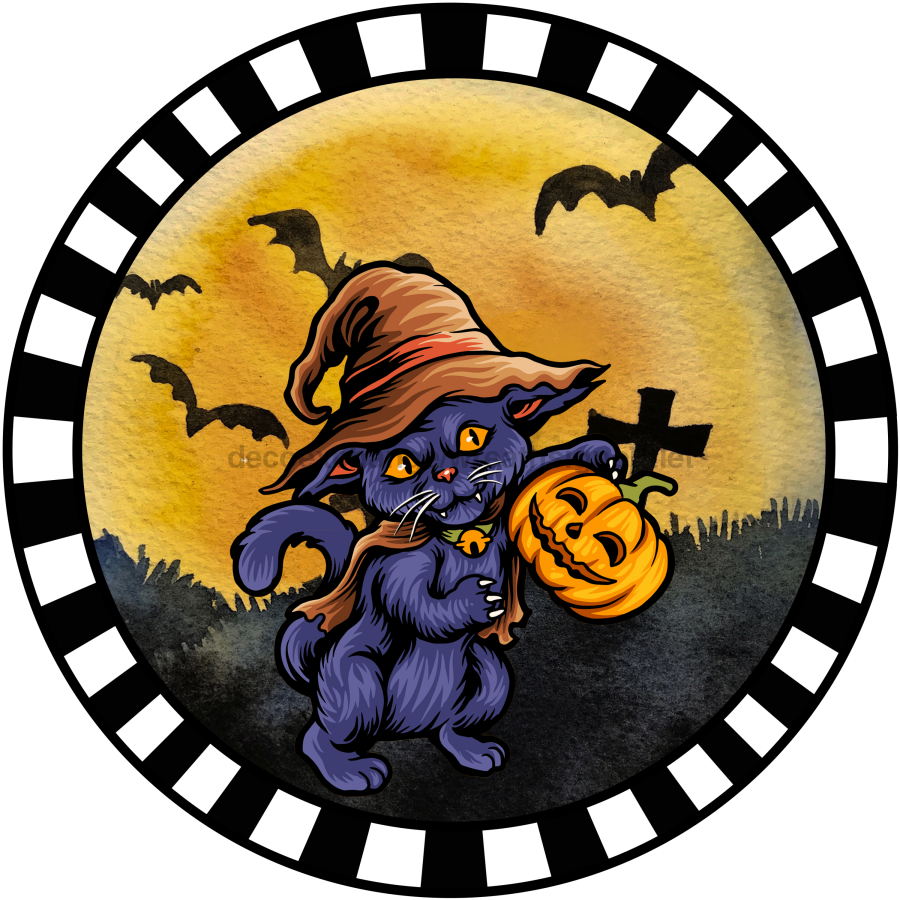 Wreath Sign, Halloween Sign, Cat Sign, DECOE-1218, Sign For Wreath, Round Sign, DecoExchange - DecoExchange¬Æ