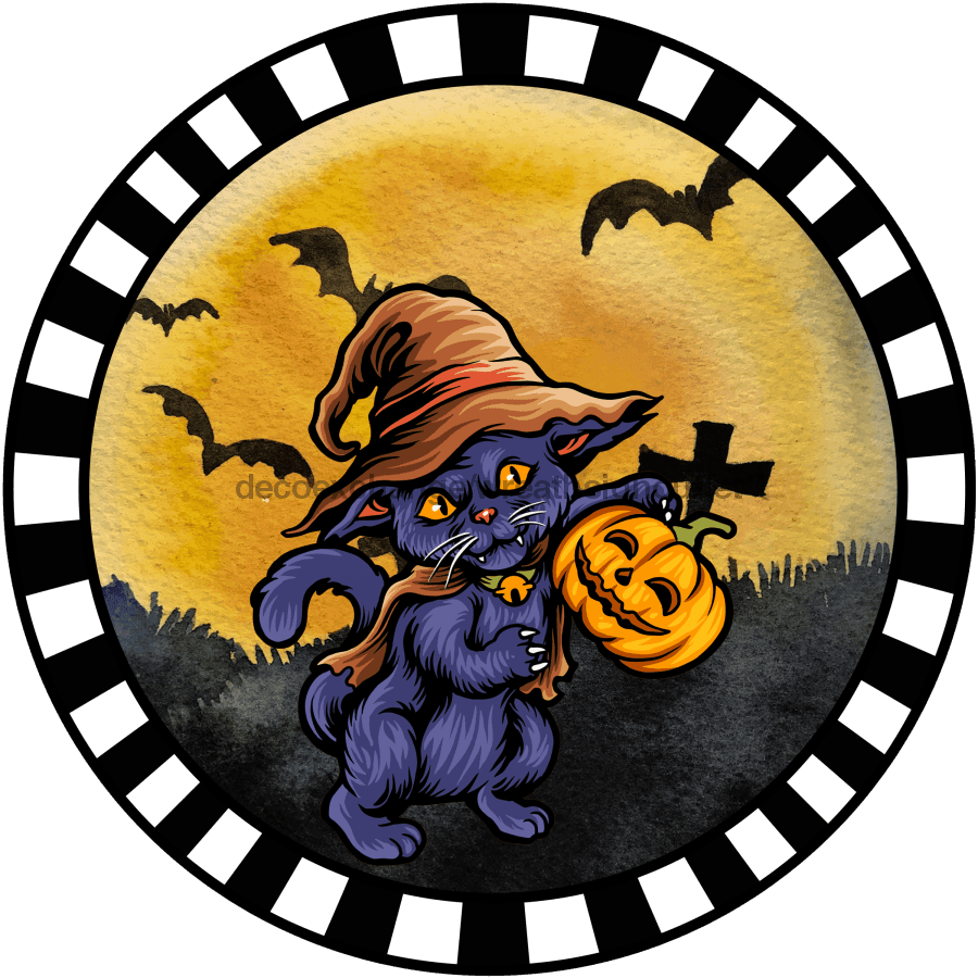 Wreath Sign, Halloween Sign, Cat Sign, DECOE-1218, Sign For Wreath, Round Sign 8 round, metal sign, halloween