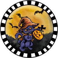 Thumbnail for Wreath Sign, Halloween Sign, Cat Sign, DECOE-1218, Sign For Wreath, Round Sign, DecoExchange - DecoExchange¬Æ