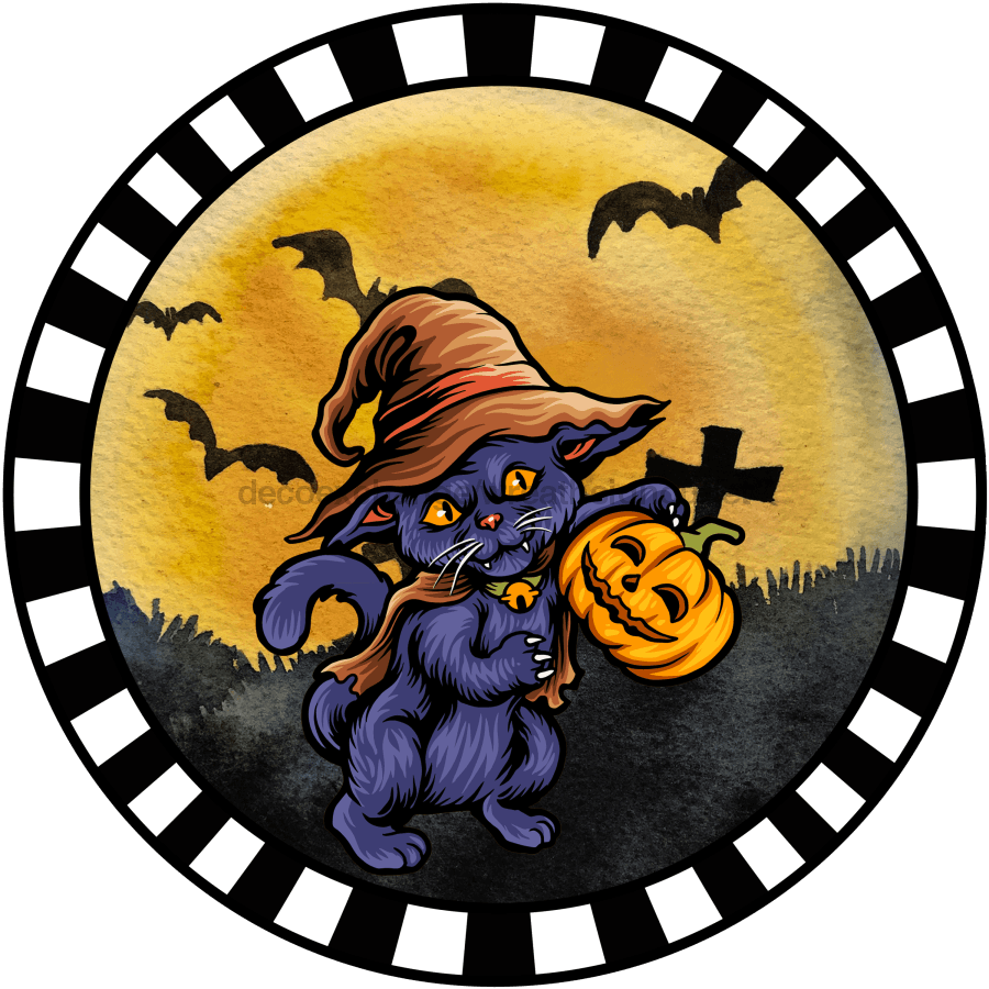 Wreath Sign, Halloween Sign, Cat Sign, DECOE-1218, Sign For Wreath, Round Sign, DecoExchange - DecoExchange¬Æ
